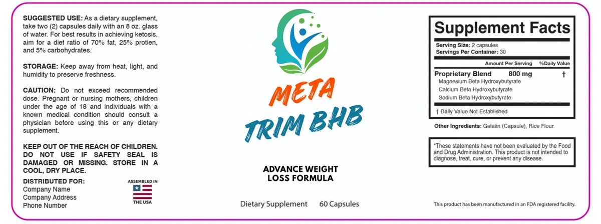 Metatrim BHB Supplement Facts Label